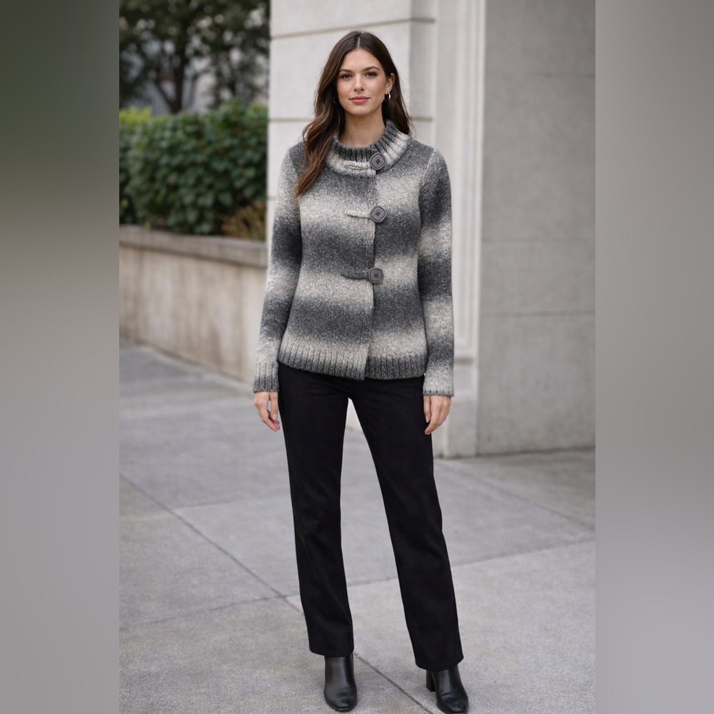 ONE A WOMENS WOOL BLEND KNIT MOCK NECK LONG SLEEVE BUTTON CARDIGAN SWEATER LARGE